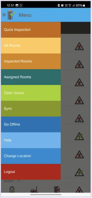 RoomChecker before — the original colour-block menu screen